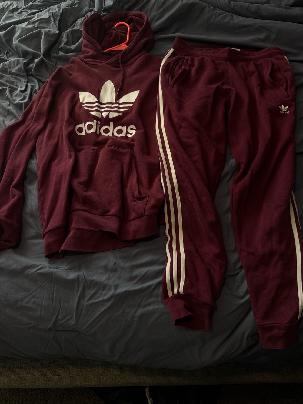 adidas Maroon Hoodie & Joggers with Cream Stripes